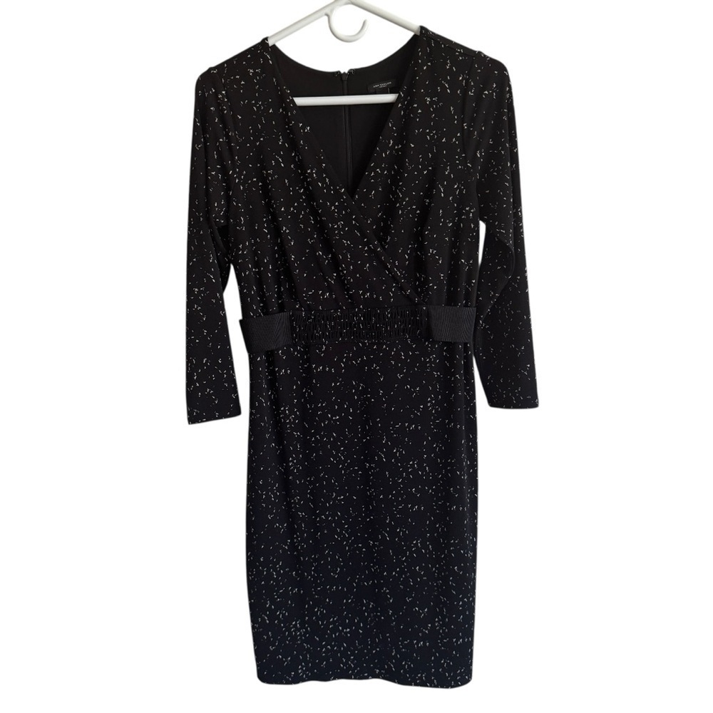 Ann Taylor Belted Surplice Bird Printed Dress, Size 4